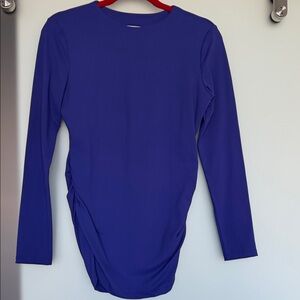 Like New Susana Monaco Blue Long Sleeve Women's Top with Ruching